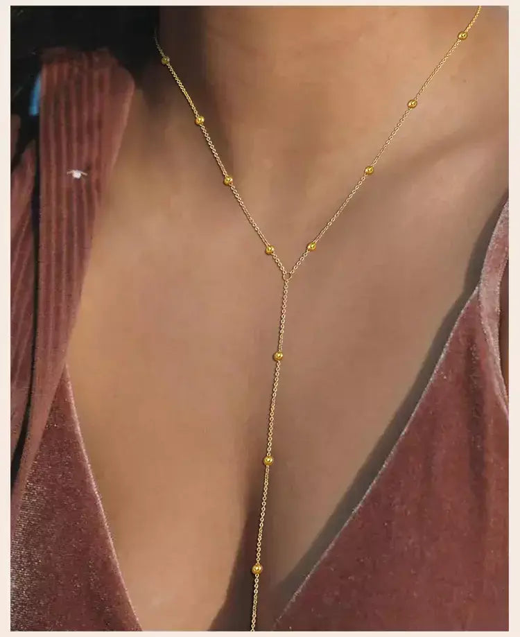 Colar lariat de aço inoxidável banhado a ouro, colar longo delicado colares laryered para mulheres meninas, pingente de gota em forma de y