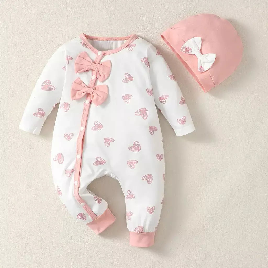 0-2 anos de idade bebê recém-nascido gilr primavera e outono em torno do pescoço arco manga longa amor impresso calças macacão