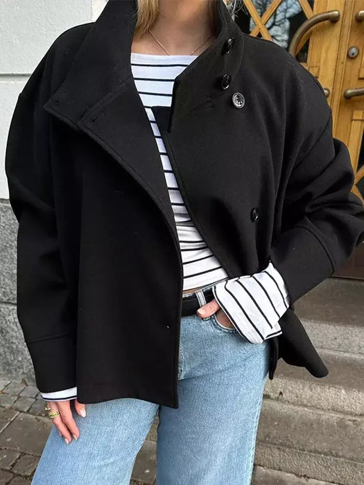 Gola feminina casacos de lã de inverno 2024 nova moda único breasted feminino manga longa jaquetas senhora do escritório rua casaco curto