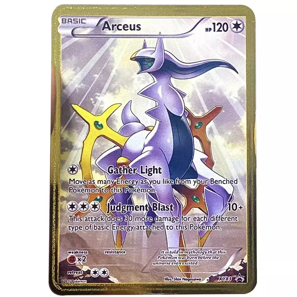 Pokemon English Metal Card Anime Pikachu Charizard Mewtwo Arceus Frog Flower Vmax GX Letters Game Collection Card Kids Toy Gifts