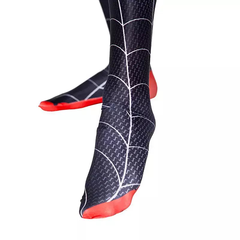 Crianças super-herói bodysuit milhas cosplay peter parker traje dos desenhos animados halloween conjunto com capuz traje de férias macacão com capuz separado