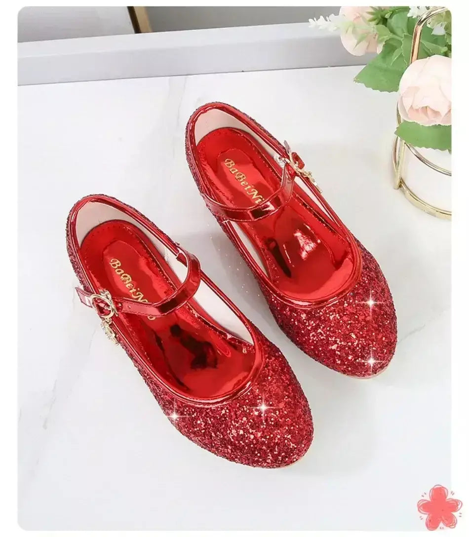 Meninas sapatos crianças salto alto glitter sandálias de cristal moda fivela crianças princesa sapato dança estudante desempenho sapatos de couro