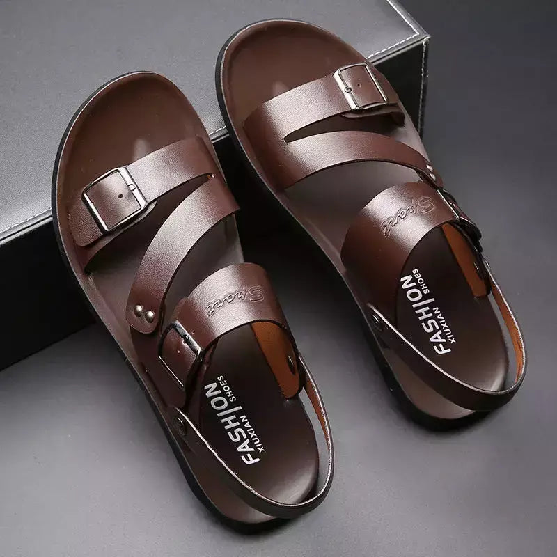 Moda Confortável Sandálias Masculinas Cor Sólida Open Toe Mens Sandálias De Couro 2023 Novos Chinelos De Praia para Calçado De Couro Masculino