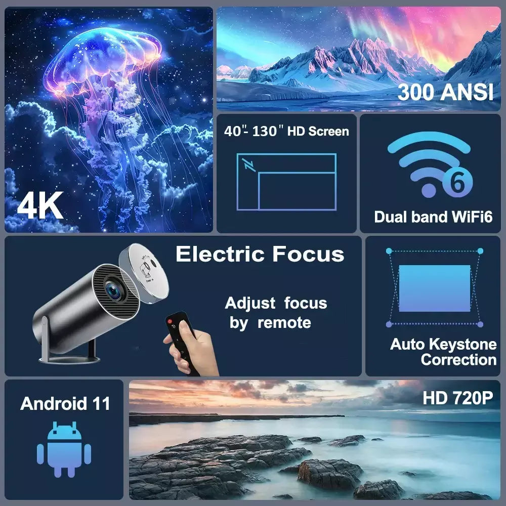 Ditong hy300 plus projetor android 4k 1280*720p vídeo cinema ao ar livre portátil ao ar livre casa hd led projetor hy300 pro atualizado
