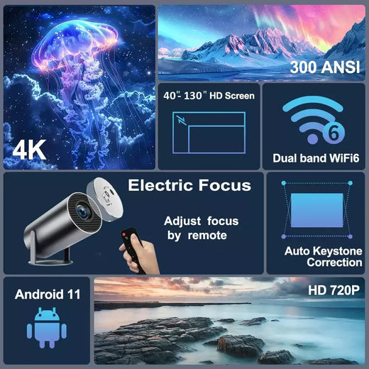 Ditong hy300 plus projetor android 4k 1280*720p vídeo cinema ao ar livre portátil ao ar livre casa hd led projetor hy300 pro atualizado