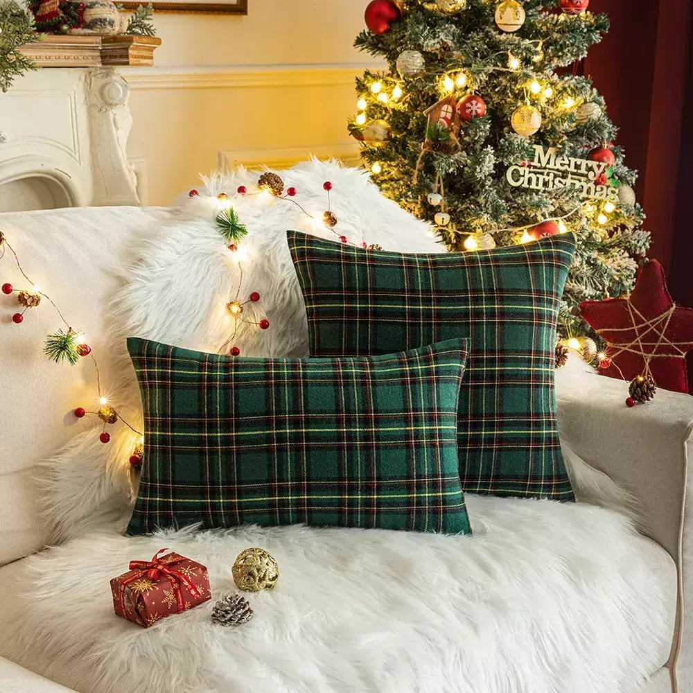 1/2 pçs natal xadrez decorativo lance fronha escocês tartan capa de almofada para fazenda decoração casa verde vermelho 30x50cm