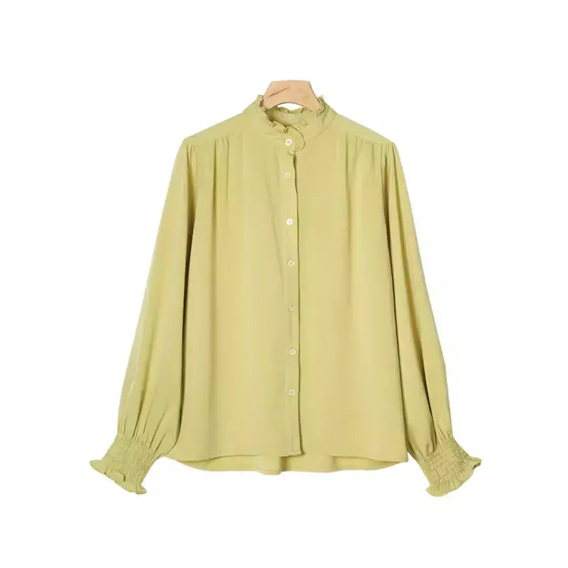 LILYMOON-Camisa de manga comprida feminina, colarinho francês, orelha de madeira, camisa casual coreana, Tops Y2K, pulôver elegante solto, batida na rua