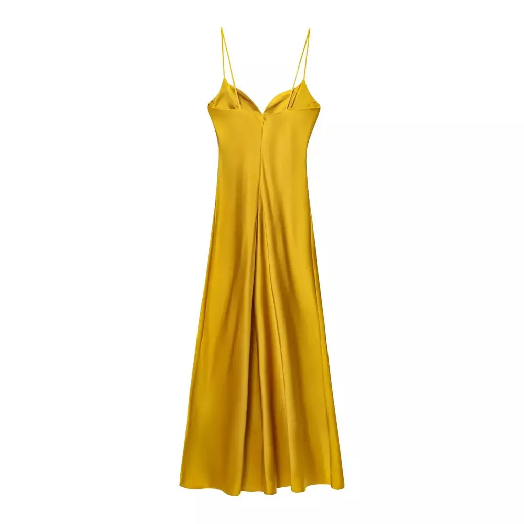 2025 verão novos produtos temperamento feminino sexy cetim texturizado vestido moda sexy suspender vestido