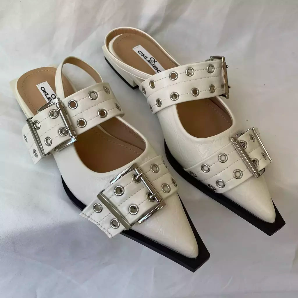 Sandálias femininas de dedo apontado, calçados rasos, Slingbacks, sapatos femi