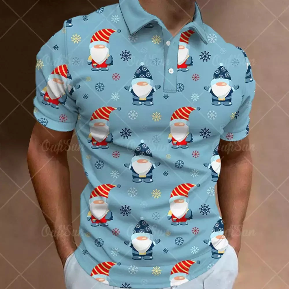 3D Natal Imprimir Polo T-shirts para homens, camisas soltas de grandes dimensões, Street Designer, mangas curtas, roupas simples, alta qualidade