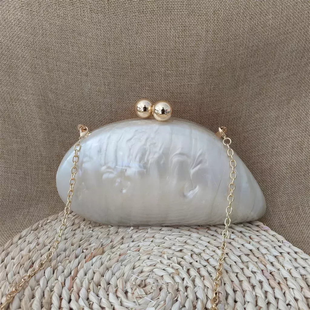 Oval Irregular Pérola Acrílico Box Evening Bag, Senhoras Designer De Luxo Bolsas, Festa De Casamento, Handmade Bolsas, Branco, Novo