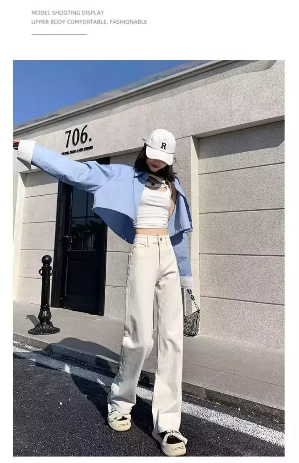 Calça jeans branca de perna larga feminina, com pernas retas, calça casual na moda, ajuste solto, emagrecedor, elegante, nova, 2024