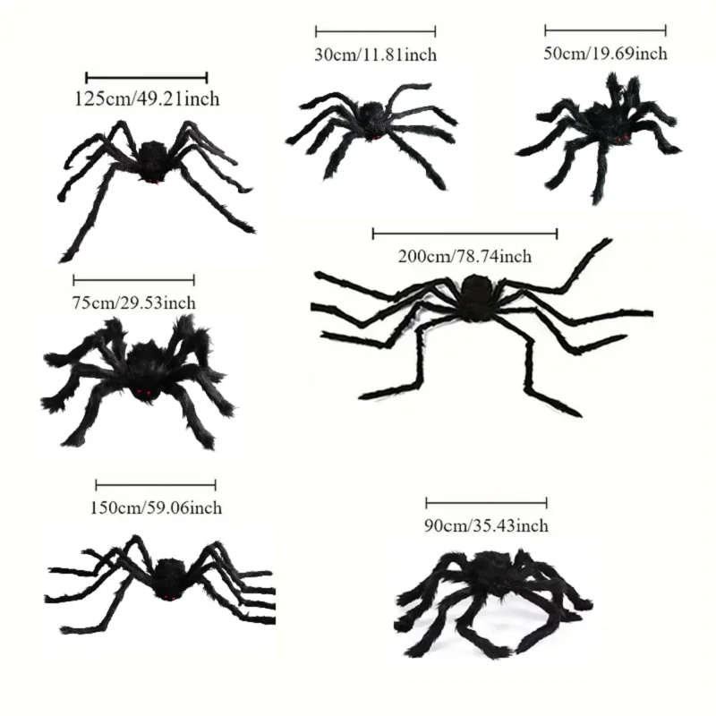 Halloween grande aranha de pelúcia horror decoração de halloween festa prop ao ar livre aranha gigante decoração 30-200cm câmara brincadeira aranha preta