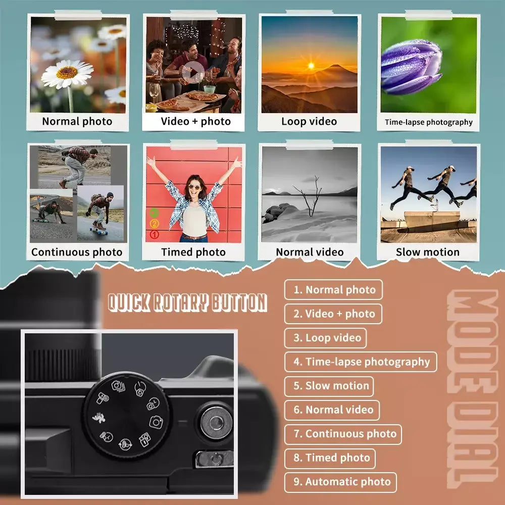 Câmera digital 4K para fotografia e câmera com zoom digital 18X Câmera compacta de vlogging de 64 MP 3 '' 180 ° Tela dobrável com flash