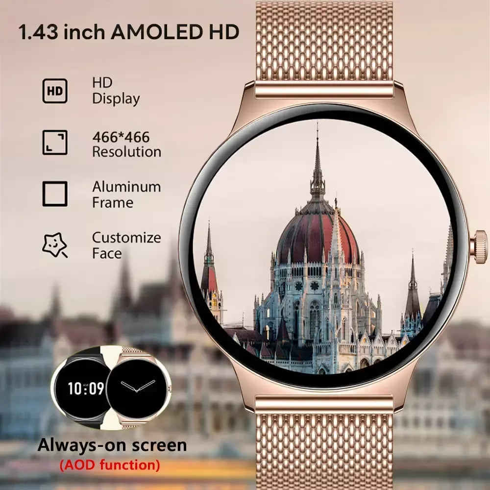 Para huawei novo ultra fino amoled relógio inteligente tela feminina sempre exibir tempo freqüência cardíaca bt chamando high-end moda smartwatch