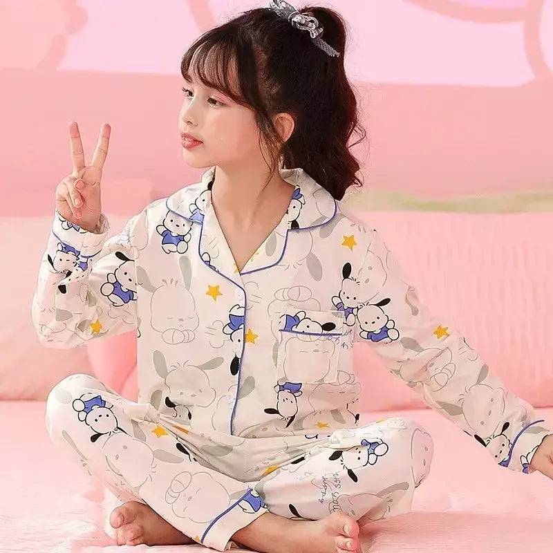 Sanrio Cinnamon Kuromi Pijama infantil, pijama solto, cardigã casual, manga longa, minha melodia, roupas de anime kawaii, gola aleta
