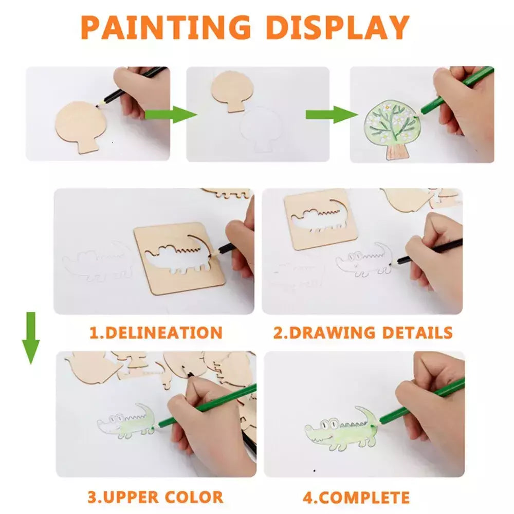 Estênceis de pintura de madeira para crianças, Brinquedos Montessori, Brinquedos de desenho, Aprendizagem Educacional, Presente Infantil, DIY, 20pcs