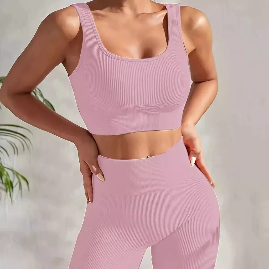 Terno de Yoga Esportivo de Secagem Rápida para Mulheres, Fitness Wear, Rosqueado, Shorts Apertados, Roupas de Treino Apertadas, Pêssego, Clássico