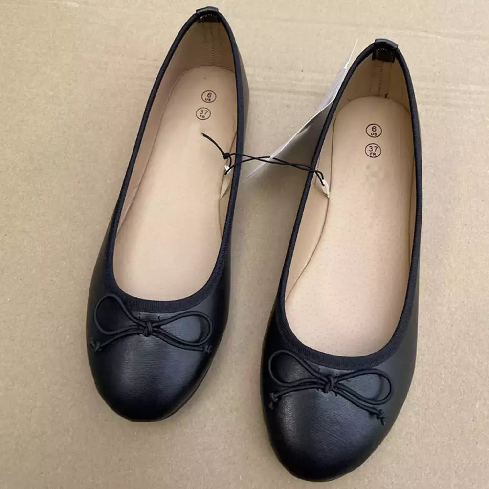 Ballet bowknot para senhoras, sapato de mulas de couro, dedo do pé redondo, mocassins confortáveis, clássicos e elegantes, moda primavera, 2024