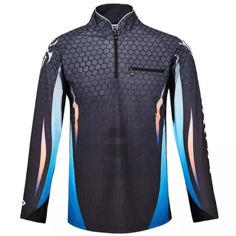 Proteção Solar dos homens Pesca Camiseta, Secagem Rápida Roupas, Stand Collar, Verão, Nova Chegada