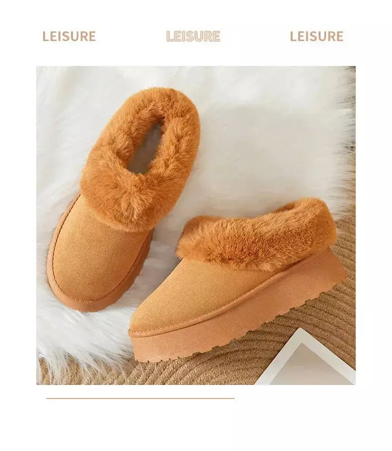 Botas de neve de fundo grosso feminino outono inverno novo estilo casual quente velo forrado pão sapato de algodão transfronteiriço