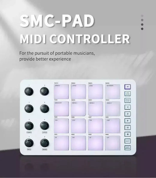 M-VAVE SMC-PAD controlador midi sem fio teclado de percussão adequado interface USB-C design portátil pequeno almofada midi