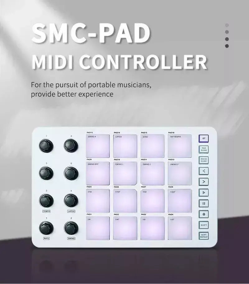 M-VAVE SMC-PAD controlador midi sem fio teclado de percussão adequado interface USB-C design portátil pequeno almofada midi