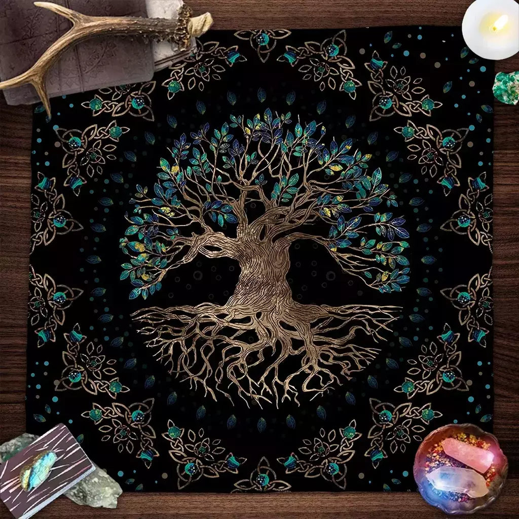 Blue Life Tree Tarot Toalha De Mesa, Tarot Cloth, Capa De Leitura, Feitiçaria, Astrologia, Sol, Lua, Céu Estrelado, Altar