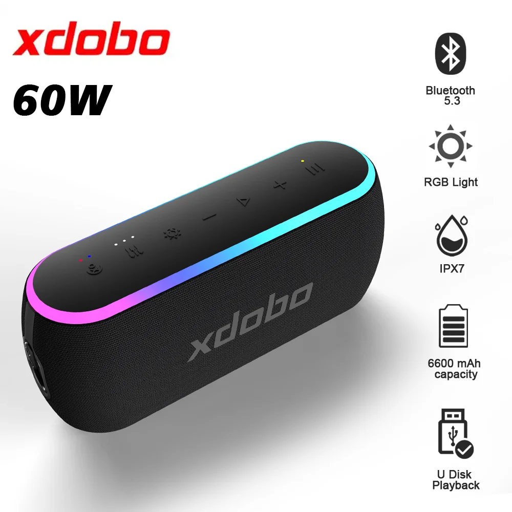 60w xdobo x8 iii alto-falante bluetooth subwoofer sem fio ipx7 6600mah banco de potência baixo duplo alto-falante ao ar livre para telefone inteligente tv
