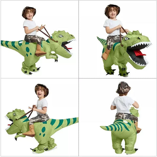 Traje de dinossauro inflável para adultos e crianças, Velociraptor, Festa de Carnaval de Halloween, Desenhos Animados Divertidos, Role Playing