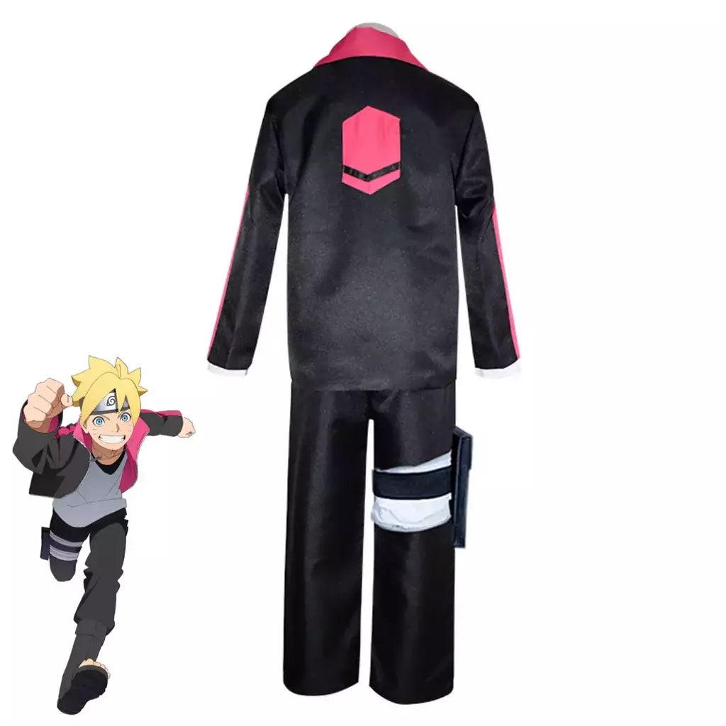 Anime uzumaki boruto cosplay traje ninja preto mangas compridas casaco calças peruca adulto crianças homem mulher halloween carnaval terno