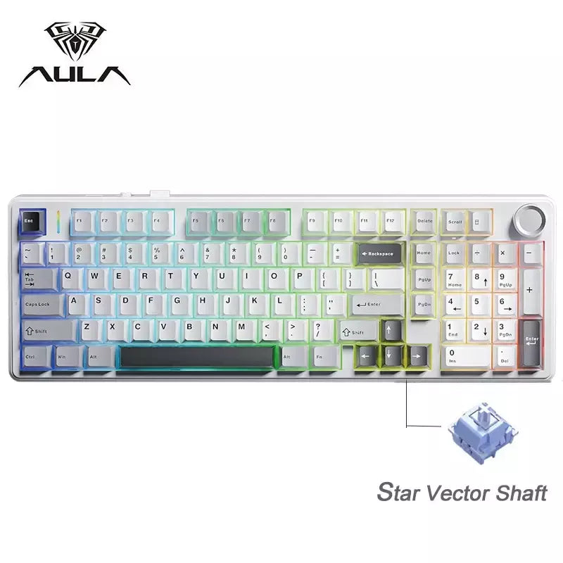 Teclado mecânico para jogos AULA F99PRO, 99 teclas, três modos, sem fio, estrutura de junta permutável, teclado personalizado com botão de mídia