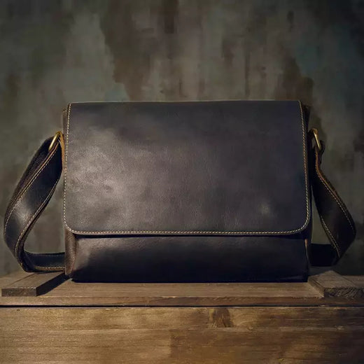 Maleta de couro genuíno vintage, saco de documentos do escritório masculino, corpo transversal, bolsa de ombro diária, mensageiro de negócios
