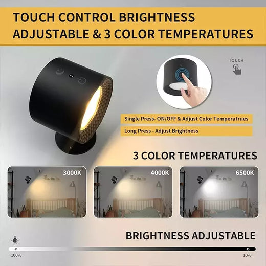 LED cabeça dupla lâmpada de parede com controle remoto, 360 ° Rotatable, USB Recarga, sem fio, portátil, Night Light para o quarto, lâmpada de leitura, Touch Control