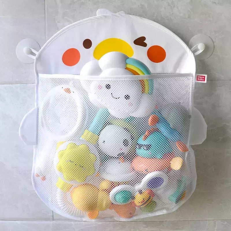 Qwz novo pato dos desenhos animados do bebê saco de malha do banheiro otário design para brinquedos de banho crianças formas animais pano areia brinquedos armazenamento net saco