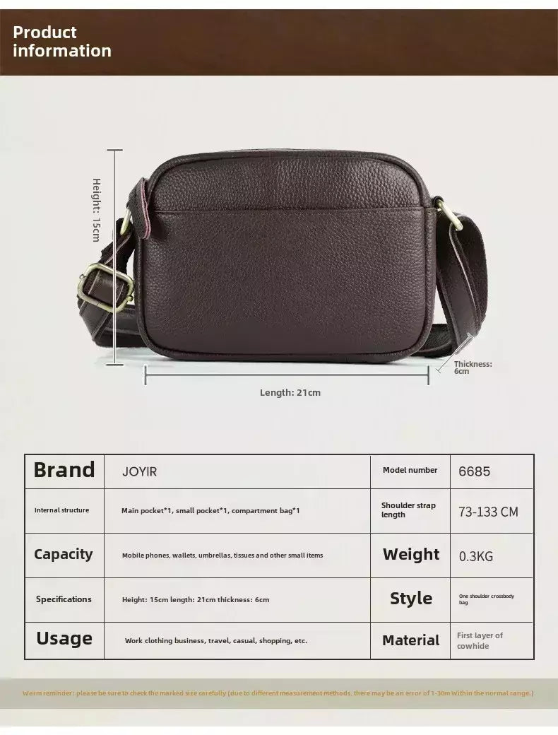 Joyir nova bolsa de ombro de couro genuíno masculino grande capacidade horizontal vintage lichia padrão ombro único saco inclinado para homem