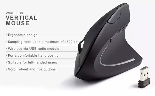 Mouse Vertical Ergonômico 2.4GHz Mouse Óptico Sem Fio 3 Ajustável DPI 800/1200/1600 6 Botões para Laptop PC Computador Desktop