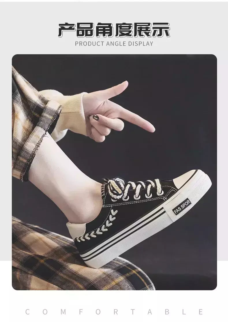 Chunky Platform Canvas Shoes para mulheres, treinadores ao ar livre, tênis casuais para meninas, aumento de altura, treinamento