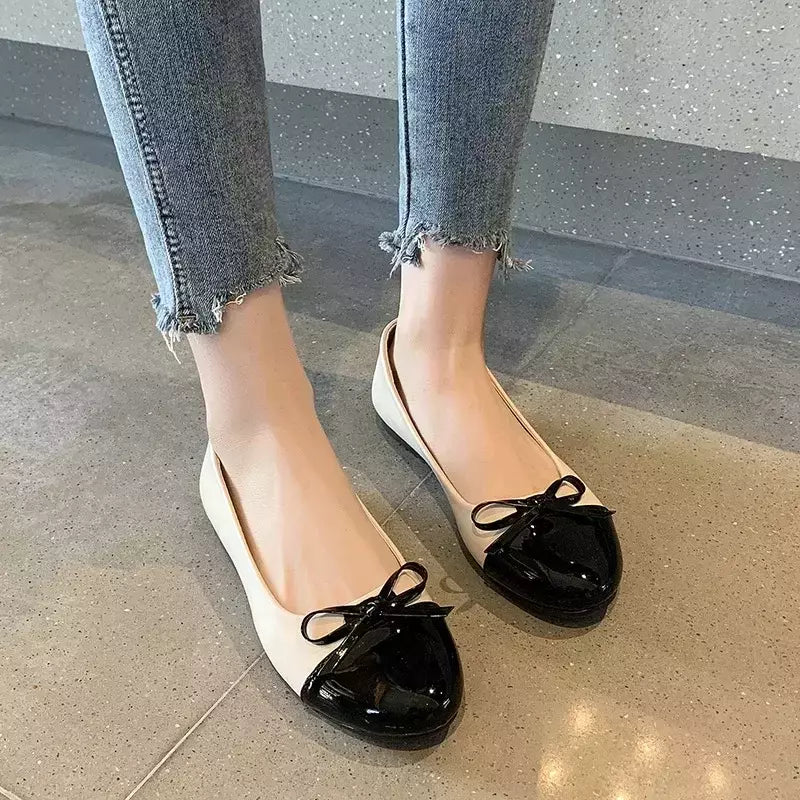Mocassins de couro antiderrapante para mulheres, elegantes apartamentos bowknot, sapatos soltos, sapatilhas de bailarina confortáveis, sapatos para mães