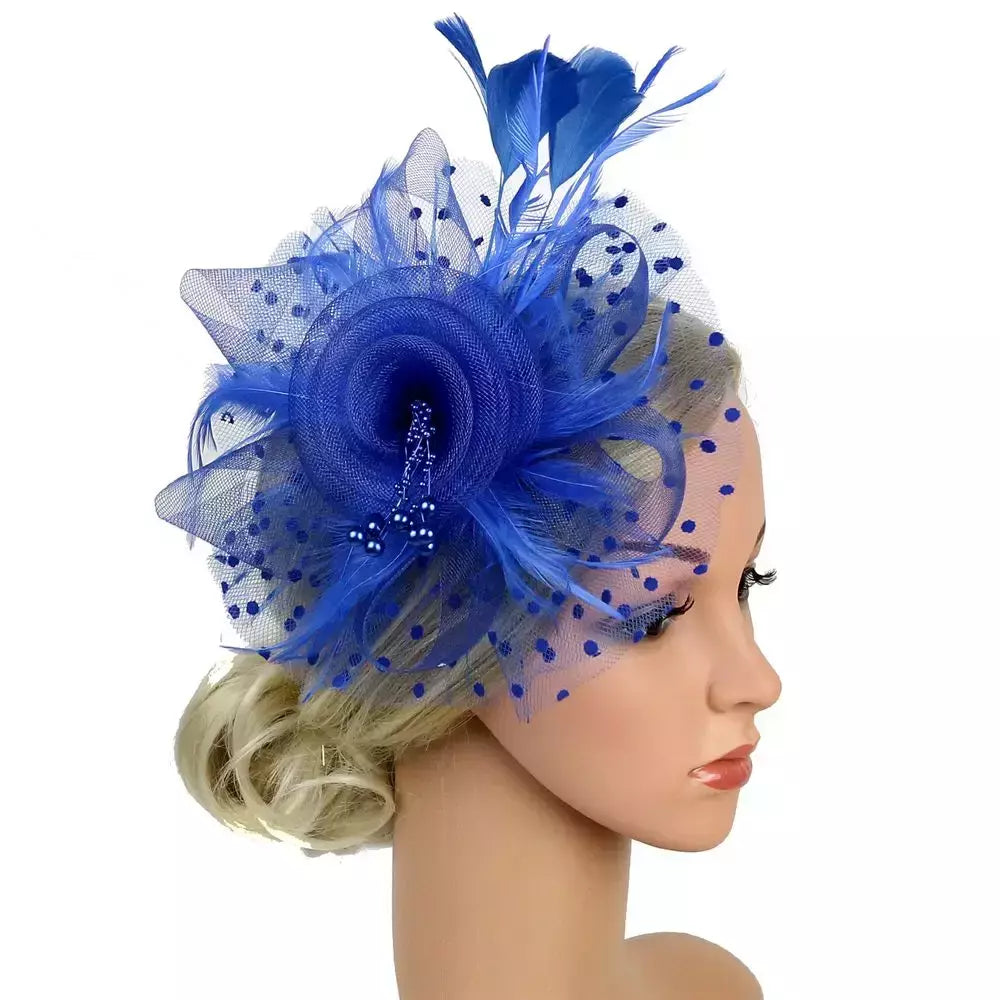 Chapéu Fascinator para Mulheres, Tea Party Headband, Coquetel De Casamento Malha, Penas De Flores, Grampo De Cabelo