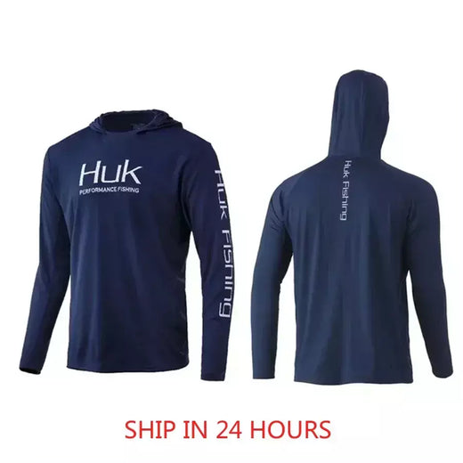 Camisa de pesca huk com chapéu manga longa sol uv upf50 verão secagem rápida superior leve roupas de pesca dos homens esportes caça acampamento