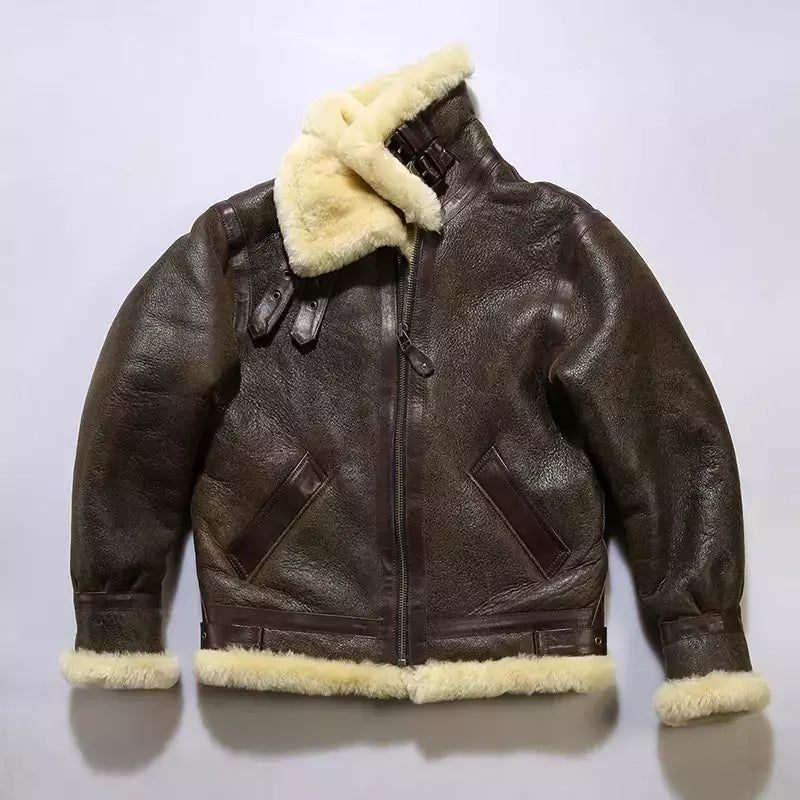 Jaqueta de couro genuíno masculina, casaco de pele marrom, pele de carneiro real, casual quente, shearling barato, moda masculina de alta qualidade, inverno
