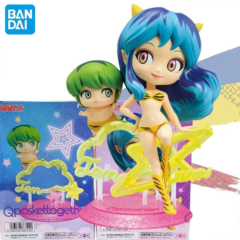 Em estoque Bandai Original Urusei Yatsura ver. -Q posket juntos-LUM & TEN Anime Figuras Modelo Cerca 14/6 cm Coleções Modelo brinquedos