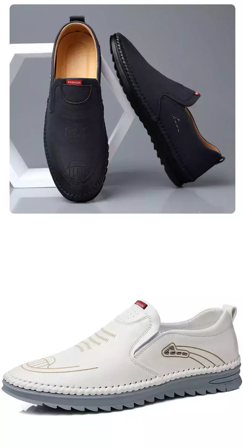 Sapato de couro casual masculino, sola macia, respirável, tendão de vaca, trabalho, dirigindo, feijão, vestido de negócios masculino