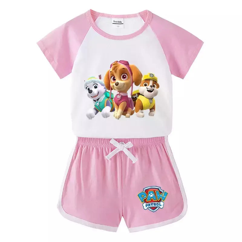 Boys Paw Patrol T-shirt manga curta Top e Shorts Set, bebê meninos roupas, roupas dos desenhos animados, terno verão, novo conjunto infantil, 2022, 2pcs