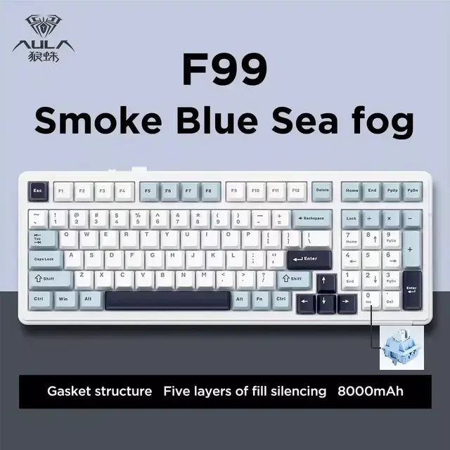 Aula f99 teclado mecânico para jogos, três modos, 2.4g, sem fio, bluetooth, com fio, troca quente, junta pbt, rgb para jogos, digitação, 99 teclas