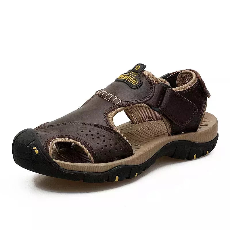 Sapatos masculinos casuais de couro genuíno, sandálias masculinas ao ar livre, sapatos romanos de praia, plus size 38-48, verão