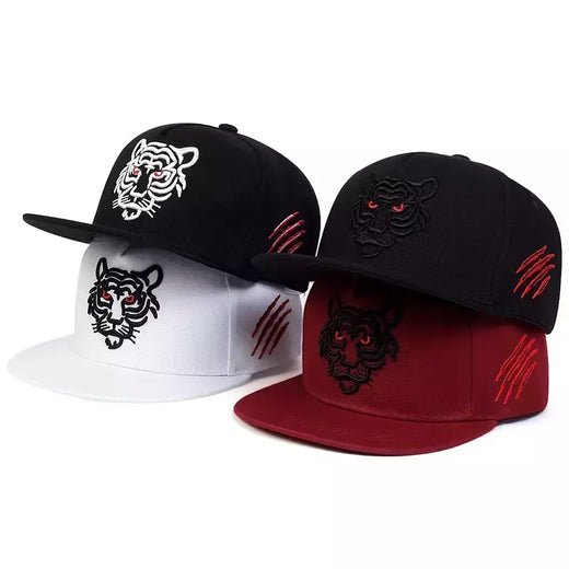 Boné masculino bordado tigre, chapéu snapback de algodão, ajuste adulto, sol casual ao ar livre, moda hip-hop, osso