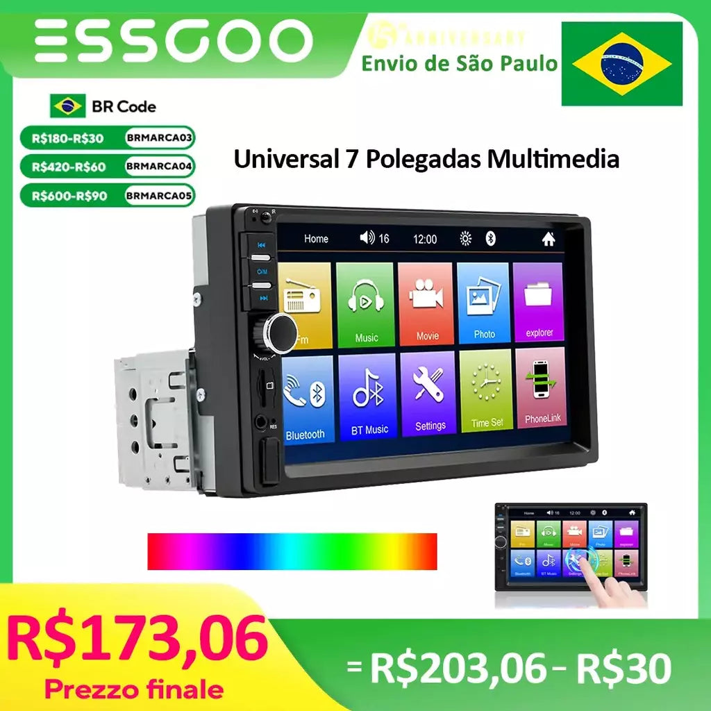 Essgoo 7 Polegada multimídia automotivo 1 din hd mp5 player usb bt tf cartão para autoradio reprodutor universal multimídia