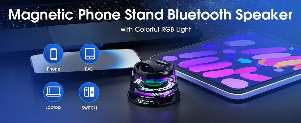 Vikefon portátil mini alto-falante bluetooth g200 rgb iluminação alto-falante magnético bt5.3 mini caixa de som 7 horas reprodução suporte do telefone